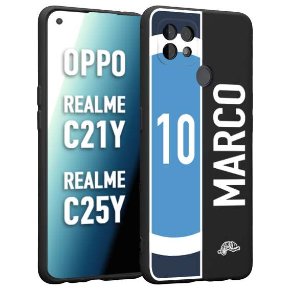 CUSTOMIZZA - Custodia cover nera morbida in tpu compatibile per Realme C21Y - C25Y personalizzata calcio football nome e numero calciatori biancoazzurri bianco celesti