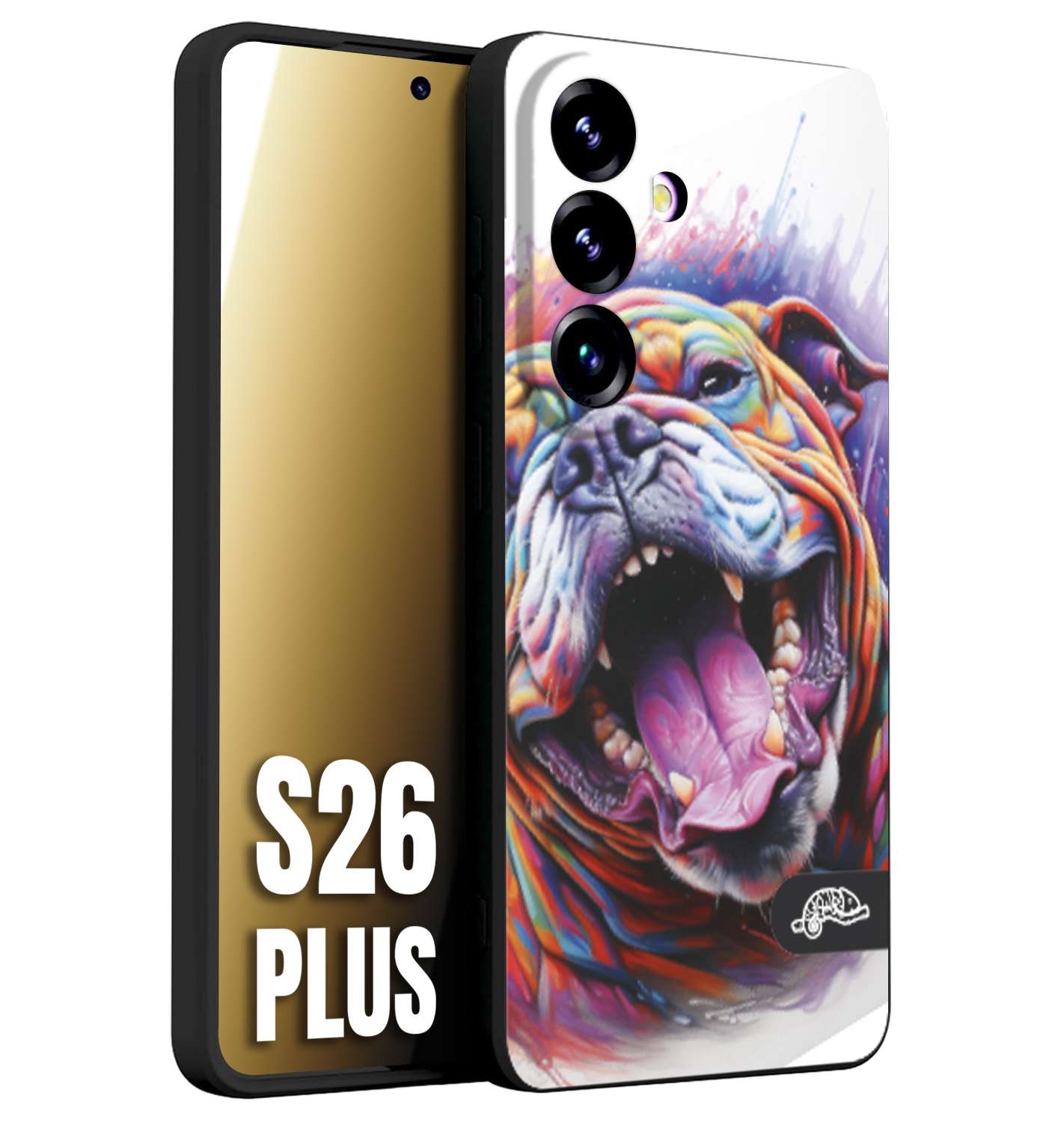 CUSTOMIZZA - Custodia cover nera morbida in tpu compatibile per Samsung S26 PLUS animali color bulldog cane dog colori vibranti disegnato schizzo
