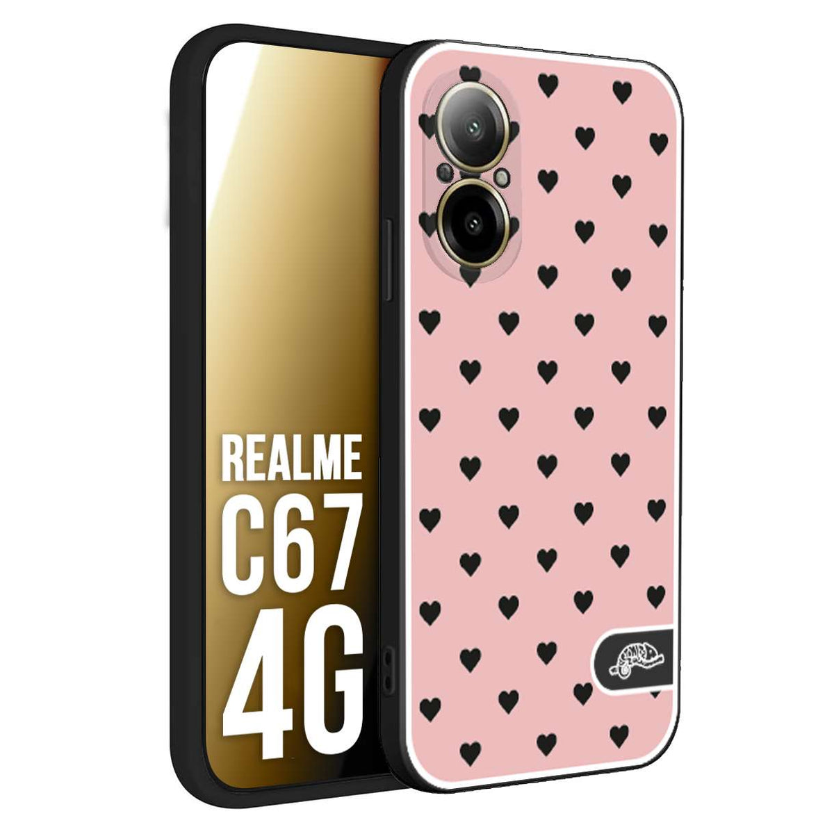 CUSTOMIZZA - Custodia cover nera morbida in tpu compatibile per Realme C67 4G cuori pois rosa donna pin up vintage