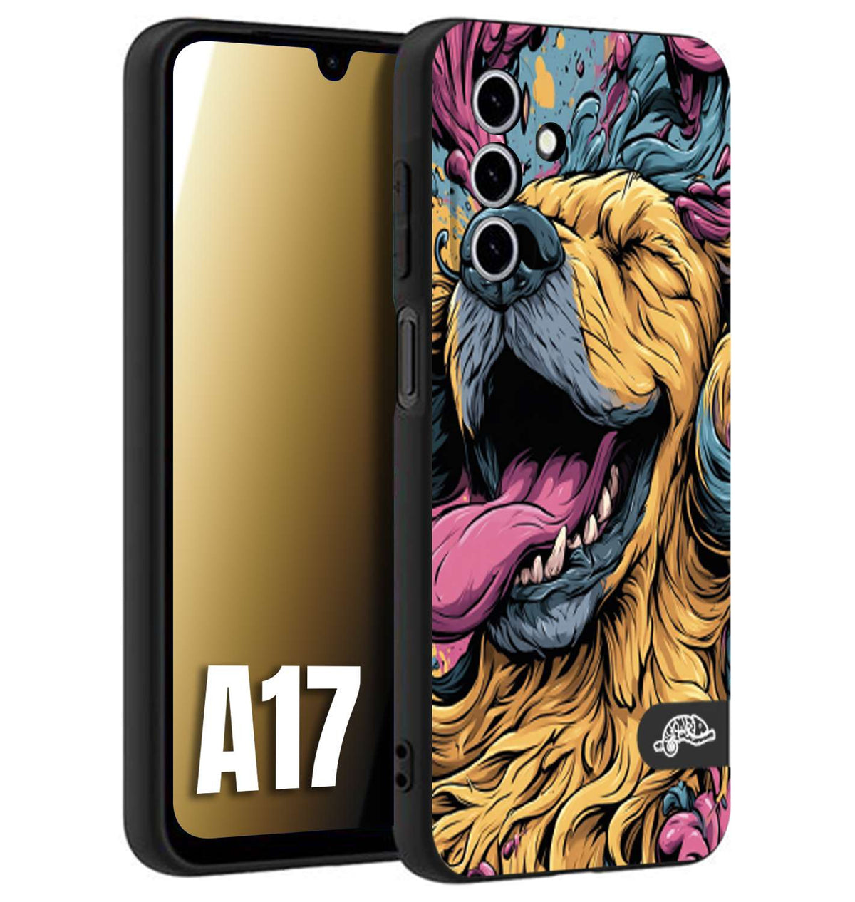 CUSTOMIZZA - Custodia cover nera morbida in tpu compatibile per Samsung A17 Golden Retriever illustrazione cane pop art cane street art cartone animato