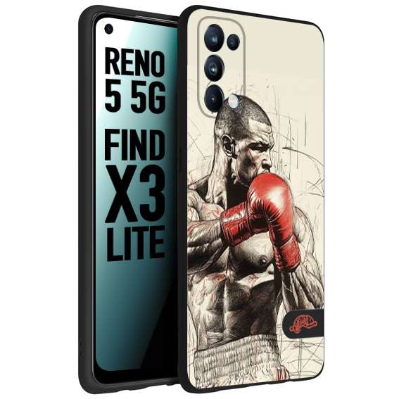 CUSTOMIZZA - Custodia cover nera morbida in tpu compatibile per Oppo Reno 5 5G pugilato pugili disegno tattoo guantoni box sport ring