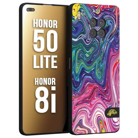 CUSTOMIZZA - Custodia cover nera morbida in tpu compatibile per Honor 8i - Honor 50 LITE colorata fantasia vortice marmo arcobaleno rosa blu fucsia