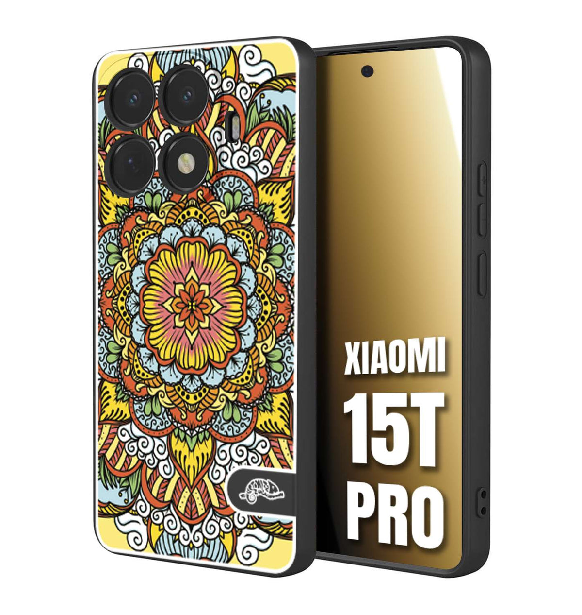 CUSTOMIZZA - Custodia cover nera morbida in tpu compatibile per Xiaomi 15T PRO mandala colorato fiore nuvole arancione