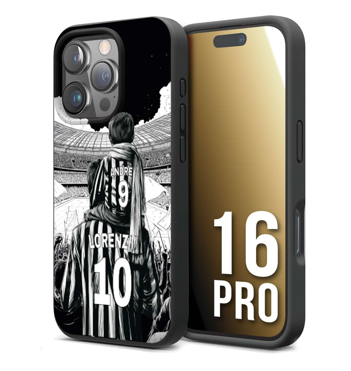 CUSTOMIZZA - Custodia cover nera morbida in tpu compatibile per iPhone 16 PRO personalizzata calcio football nome e numero calciatori bianconeri bianca e nera