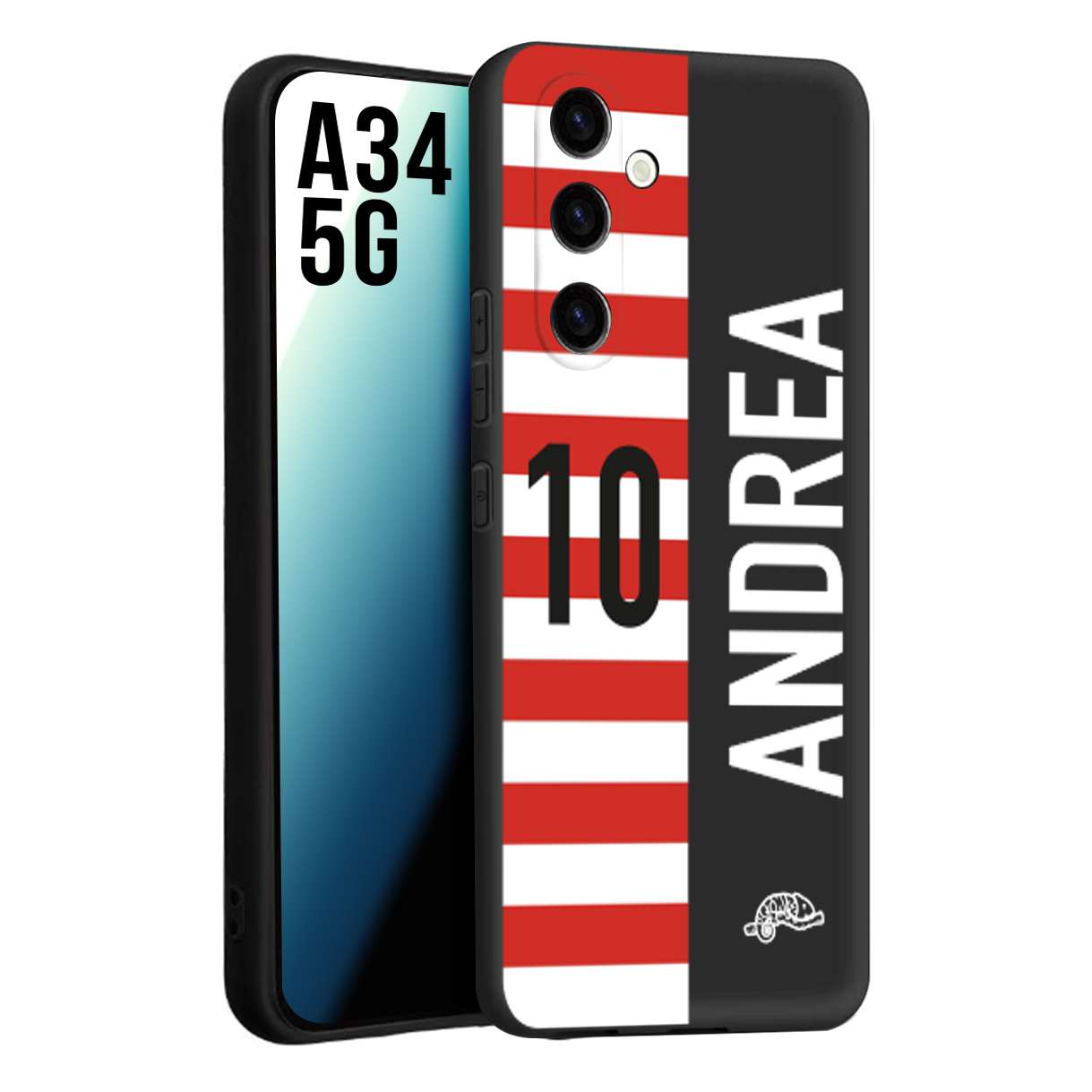 CUSTOMIZZA - Custodia cover nera morbida in tpu compatibile per Samsung A34 5G personalizzata calcio football nome e numero calciatori bianco rossa