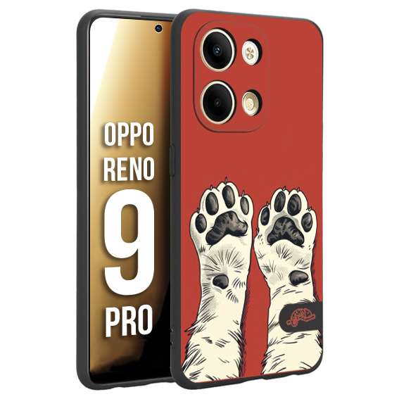 CUSTOMIZZA - Custodia cover nera morbida in tpu compatibile per Oppo Reno 9 PRO zampe di gatto cat paws rossa red disegnata fumetto cartoon
