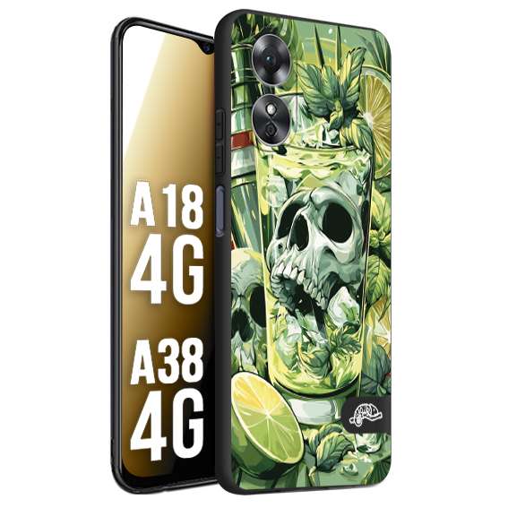 CUSTOMIZZA - Custodia cover nera morbida in tpu compatibile per Oppo A18 4G - A38 4G Mojito cocktail teschio illustrazione drink lime menta ghiacci tropicale street art