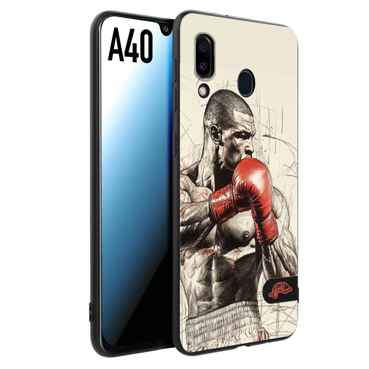 CUSTOMIZZA - Custodia cover nera morbida in tpu compatibile per Samsung A40 pugilato pugili disegno tattoo guantoni box sport ring