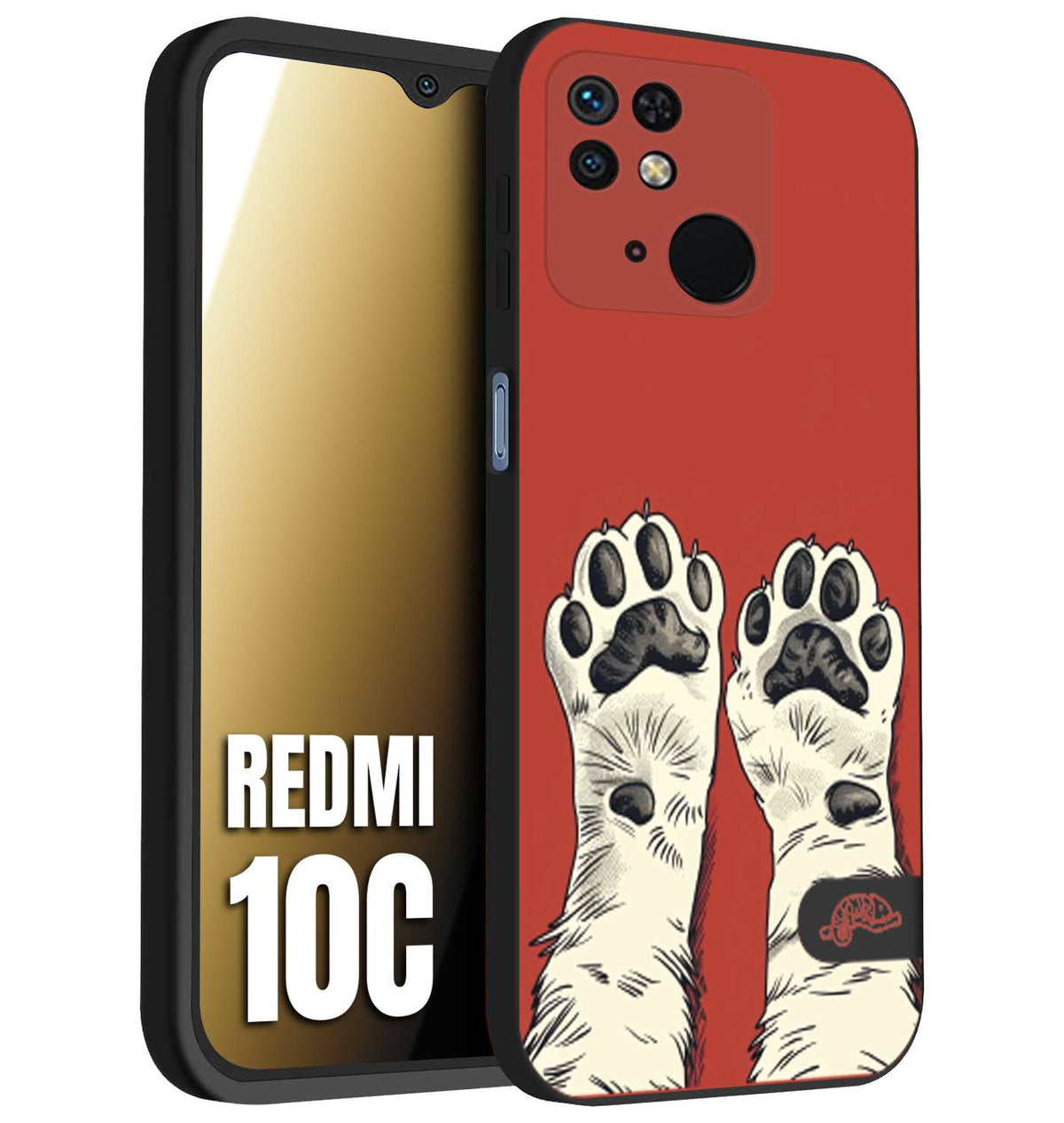 CUSTOMIZZA - Custodia cover nera morbida in tpu compatibile per Xiaomi Redmi 10C zampe di gatto cat paws rossa red disegnata fumetto cartoon
