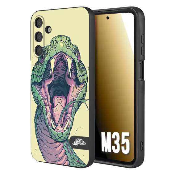 CUSTOMIZZA - Custodia cover nera morbida in tpu compatibile per Samsung M35 snake yellow green serpente tatuaggio tattoo disegnato a mano