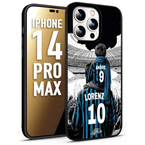 CUSTOMIZZA - Custodia cover nera morbida in tpu compatibile per iPhone 14 PRO MAX personalizzata calcio football padre e figlio calciatori nerazzurra