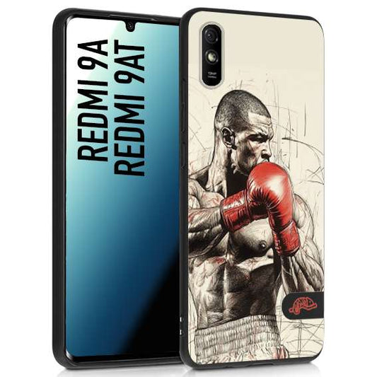CUSTOMIZZA - Custodia cover nera morbida in tpu compatibile per Xiaomi Redmi 9A - 9AT pugilato pugili disegno tattoo guantoni box sport ring
