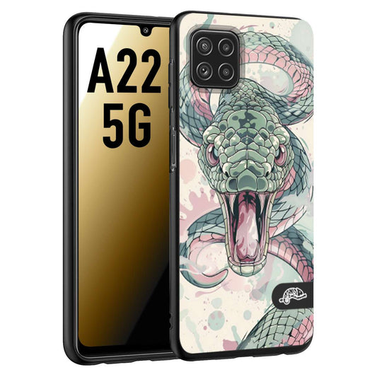 CUSTOMIZZA - Custodia cover nera morbida in tpu compatibile per Samsung A22 5G snake pink green serpente tatuaggio tattoo disegnato a mano