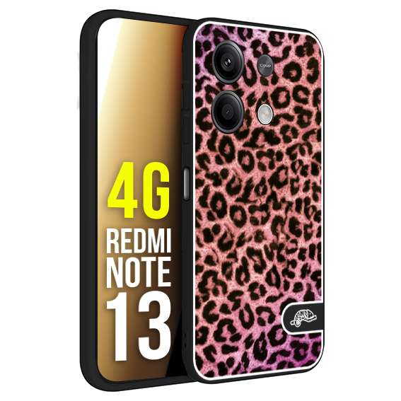 CUSTOMIZZA - Custodia cover nera morbida in tpu compatibile per Xiaomi Redmi Note 13 4G leopardato maculato donna rosa leopard