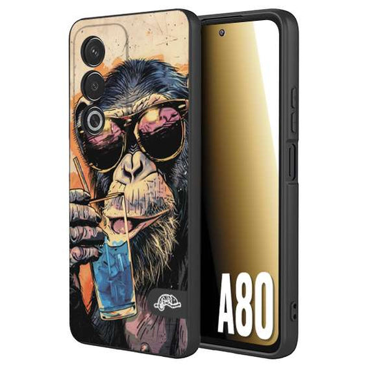 CUSTOMIZZA - Custodia cover nera morbida in tpu compatibile per Oppo A80 estate disegnata cocktails animali simpatici scimmia monkey negroni