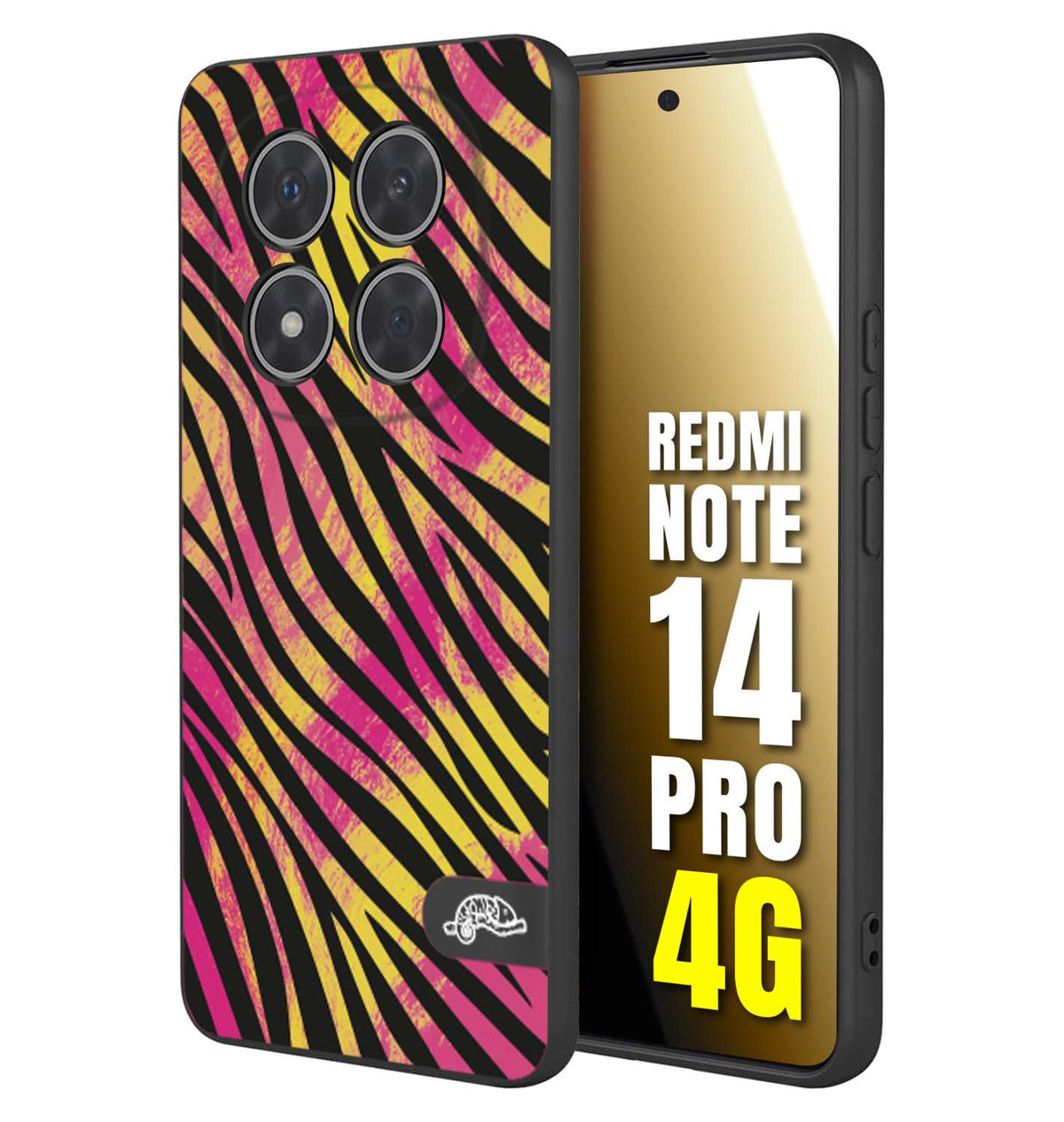 CUSTOMIZZA - Custodia cover nera morbida in tpu compatibile per Xiaomi Redmi Note 14 PRO 4G zebrata maculata a rilievo soft touch donna fucsia gialla