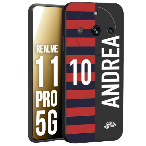 CUSTOMIZZA - Custodia cover nera morbida in tpu compatibile per Realme 11 PRO 5G personalizzata calcio football nome e numero calciatori rossoblu