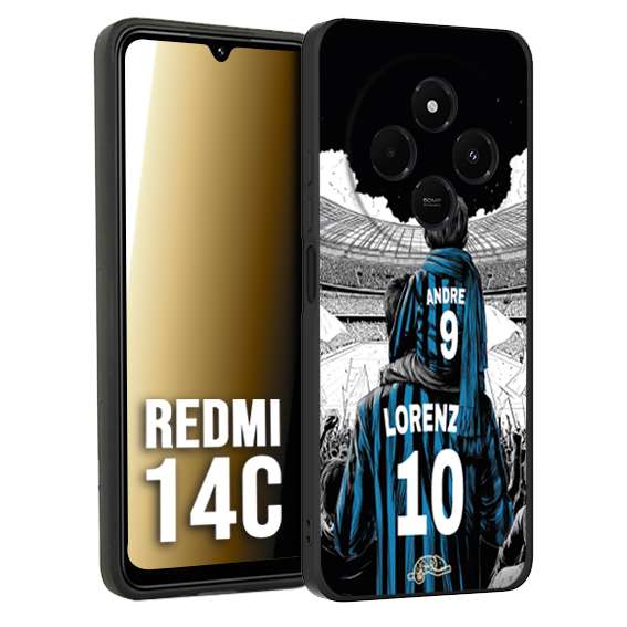 CUSTOMIZZA - Custodia cover nera morbida in tpu compatibile per Xiaomi Redmi 14C personalizzata calcio football padre e figlio calciatori nerazzurra