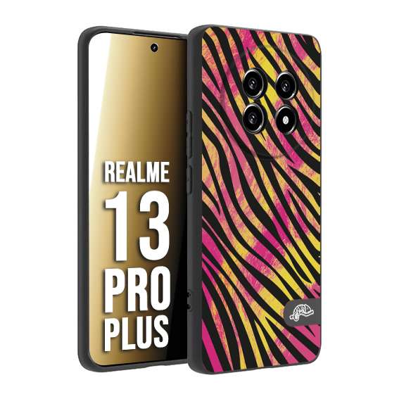 CUSTOMIZZA - Custodia cover nera morbida in tpu compatibile per Realme 13 PRO PLUS zebrata maculata a rilievo soft touch donna fucsia gialla