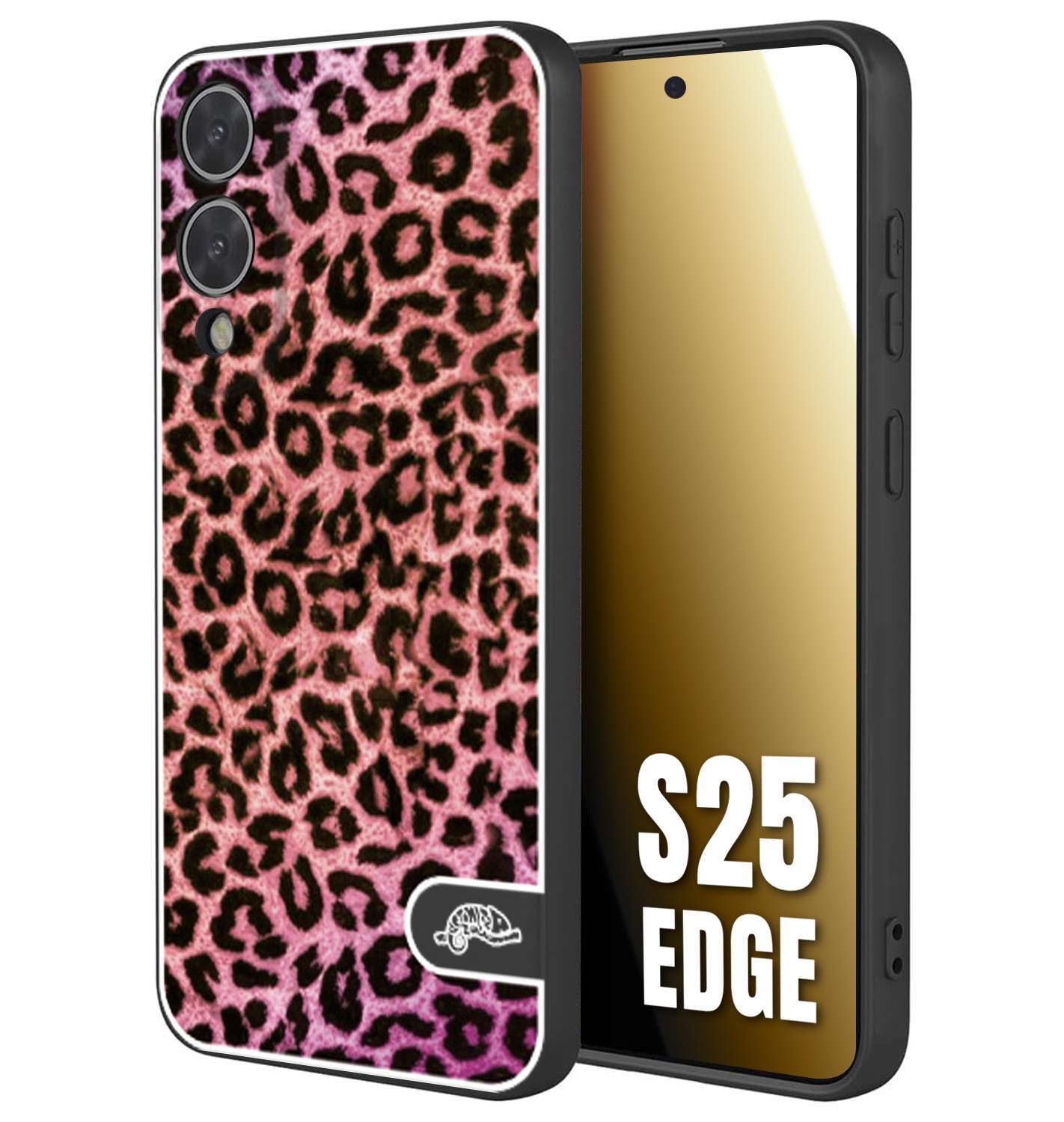 CUSTOMIZZA - Custodia cover nera morbida in tpu compatibile per Samsung S25 EDGE leopardato maculato donna rosa leopard