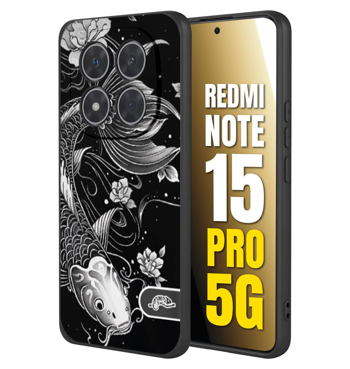 CUSTOMIZZA - Custodia cover nera morbida in tpu compatibile per Xiaomi Redmi Note 15 PRO 5G carpa koi black and white bianco a rilievo disegnato tattoo tatuaggio