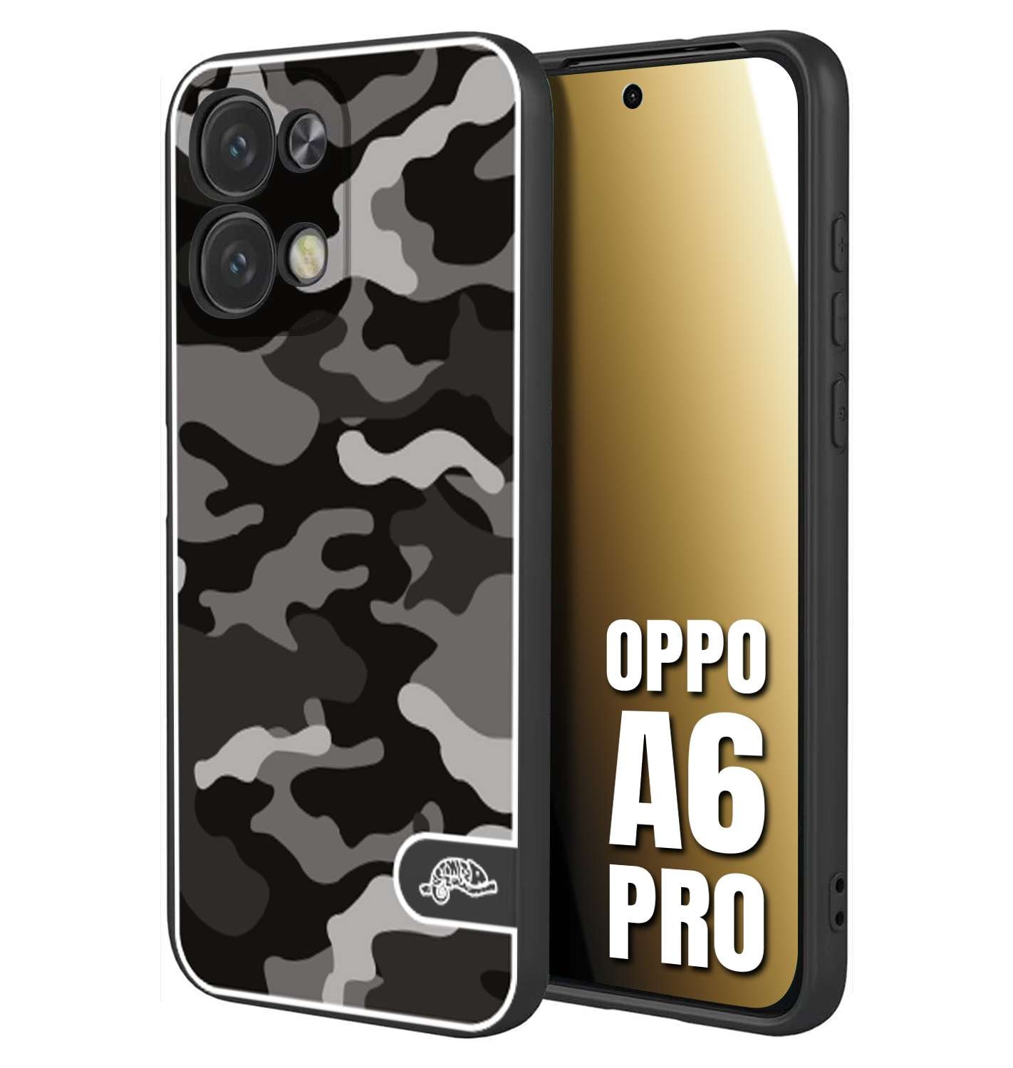 CUSTOMIZZA - Custodia cover nera morbida in tpu compatibile per Oppo A6 PRO camouflage mimetico militare nero black grigio