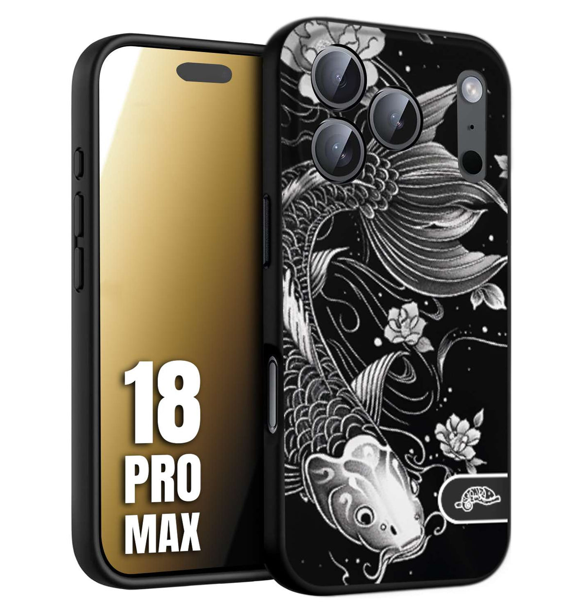 CUSTOMIZZA - Custodia cover nera morbida in tpu compatibile per iPhone 18 PRO MAX carpa koi black and white bianco a rilievo disegnato tattoo tatuaggio