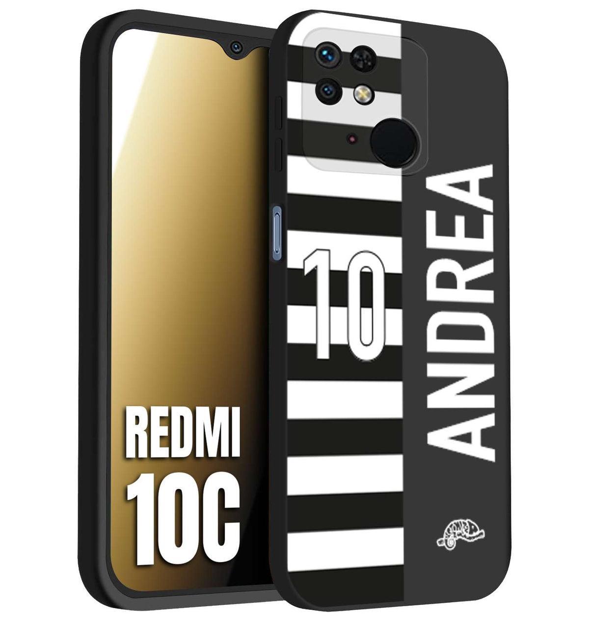 CUSTOMIZZA - Custodia cover nera morbida in tpu compatibile per Xiaomi Redmi 10C personalizzata calcio football nome e numero calciatori bianconera