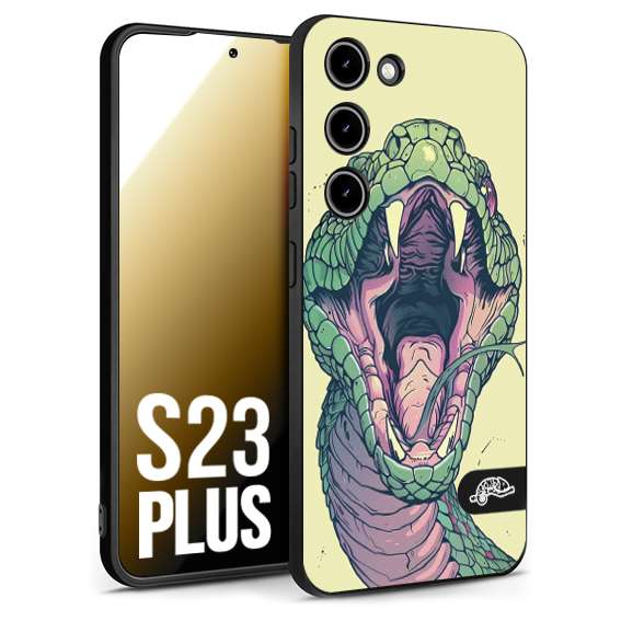 CUSTOMIZZA - Custodia cover nera morbida in tpu compatibile per Samsung S23 PLUS snake yellow green serpente tatuaggio tattoo disegnato a mano