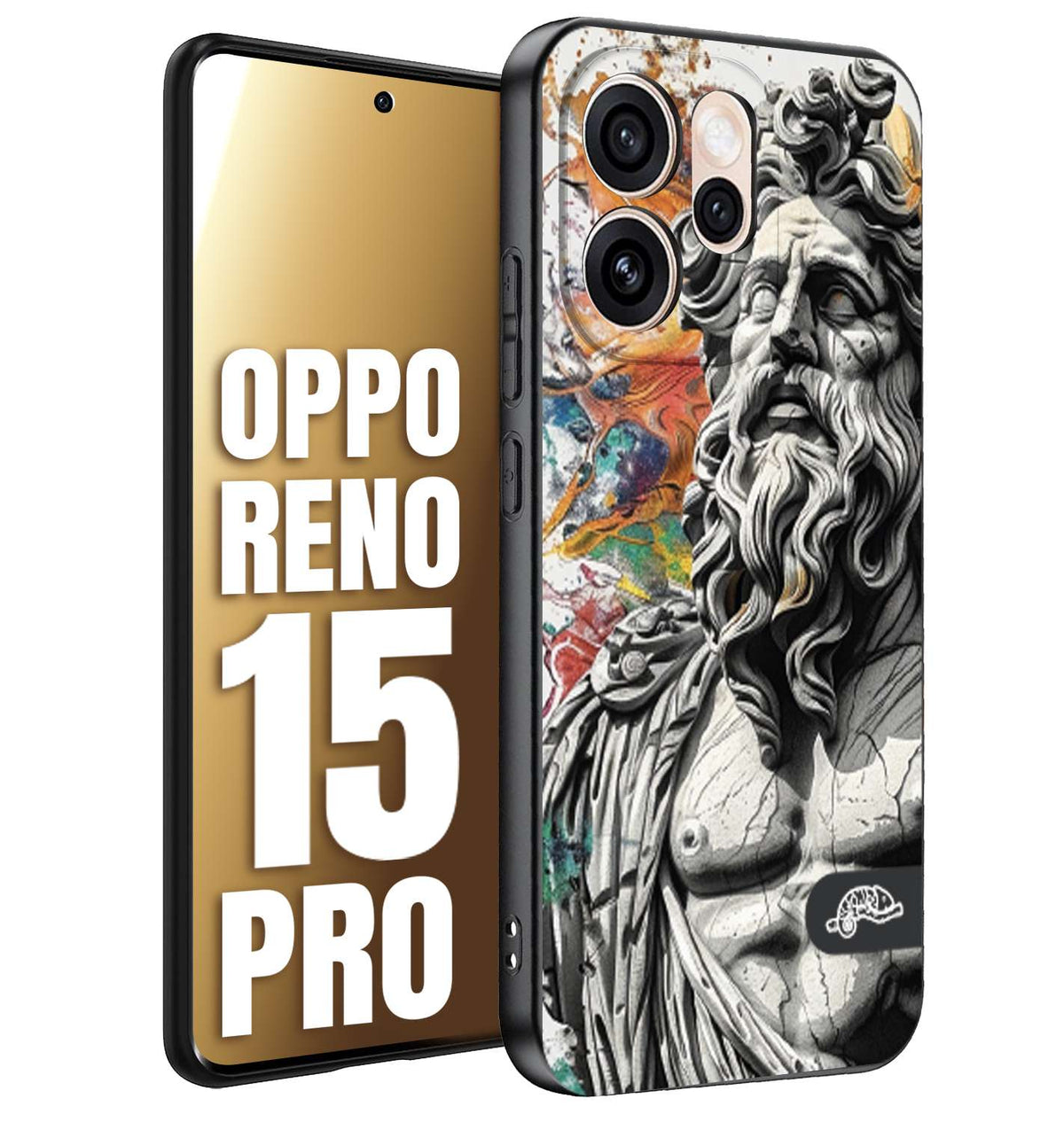 CUSTOMIZZA - Custodia cover nera morbida in tpu compatibile per Oppo Reno 15 PRO statua colorata moderna antico tattoo splash color
