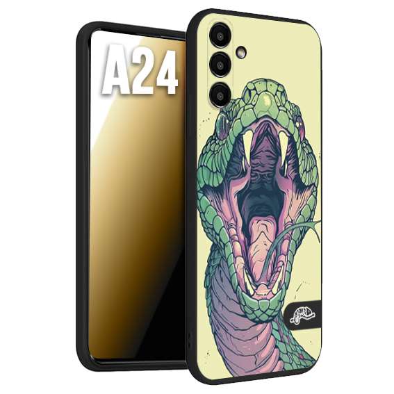 CUSTOMIZZA - Custodia cover nera morbida in tpu compatibile per Samsung A24 snake yellow green serpente tatuaggio tattoo disegnato a mano