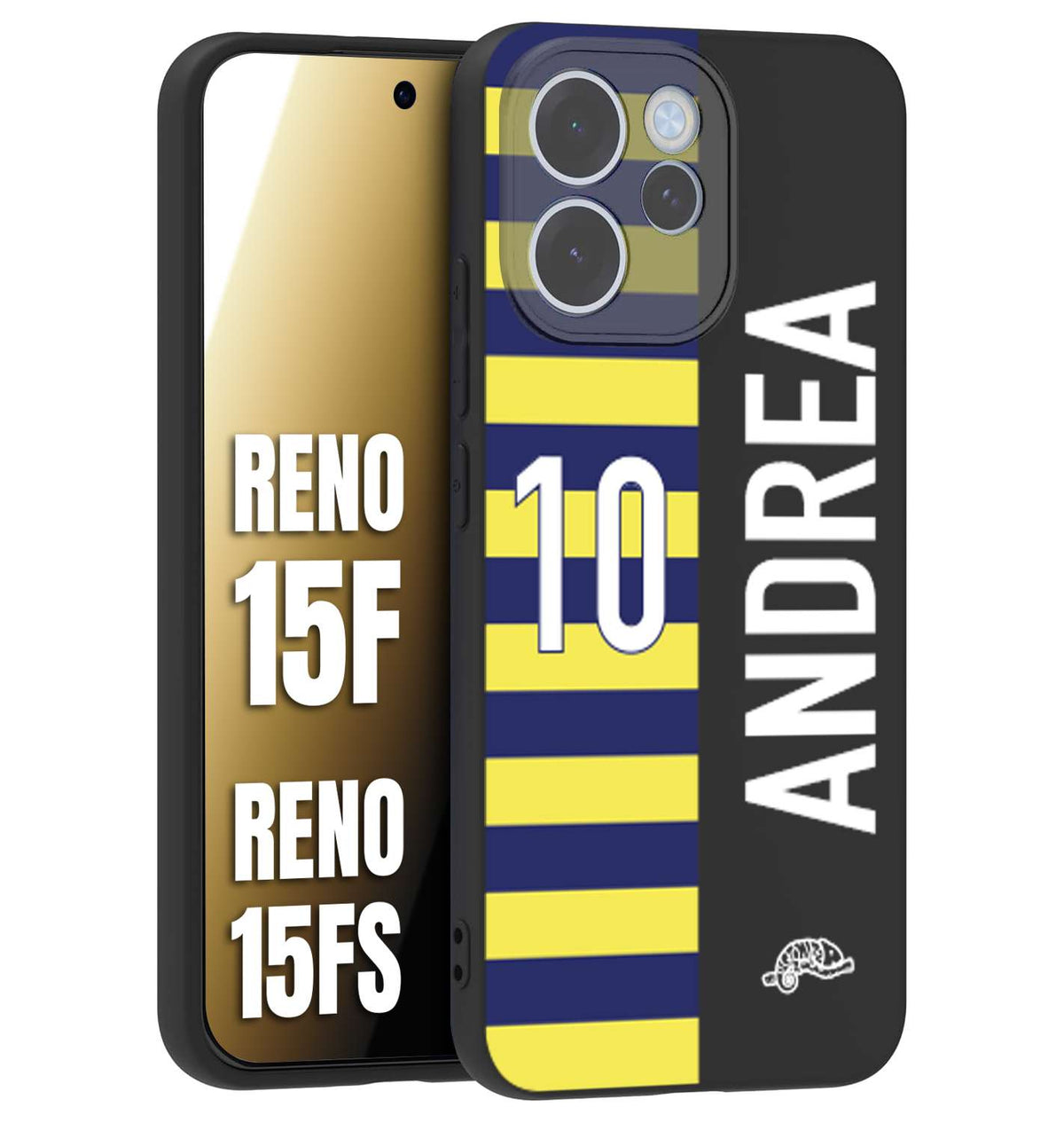CUSTOMIZZA - Custodia cover nera morbida in tpu compatibile per Oppo Reno 15 F - Reno 15 FS personalizzata calcio football nome e numero calciatori giallo blu