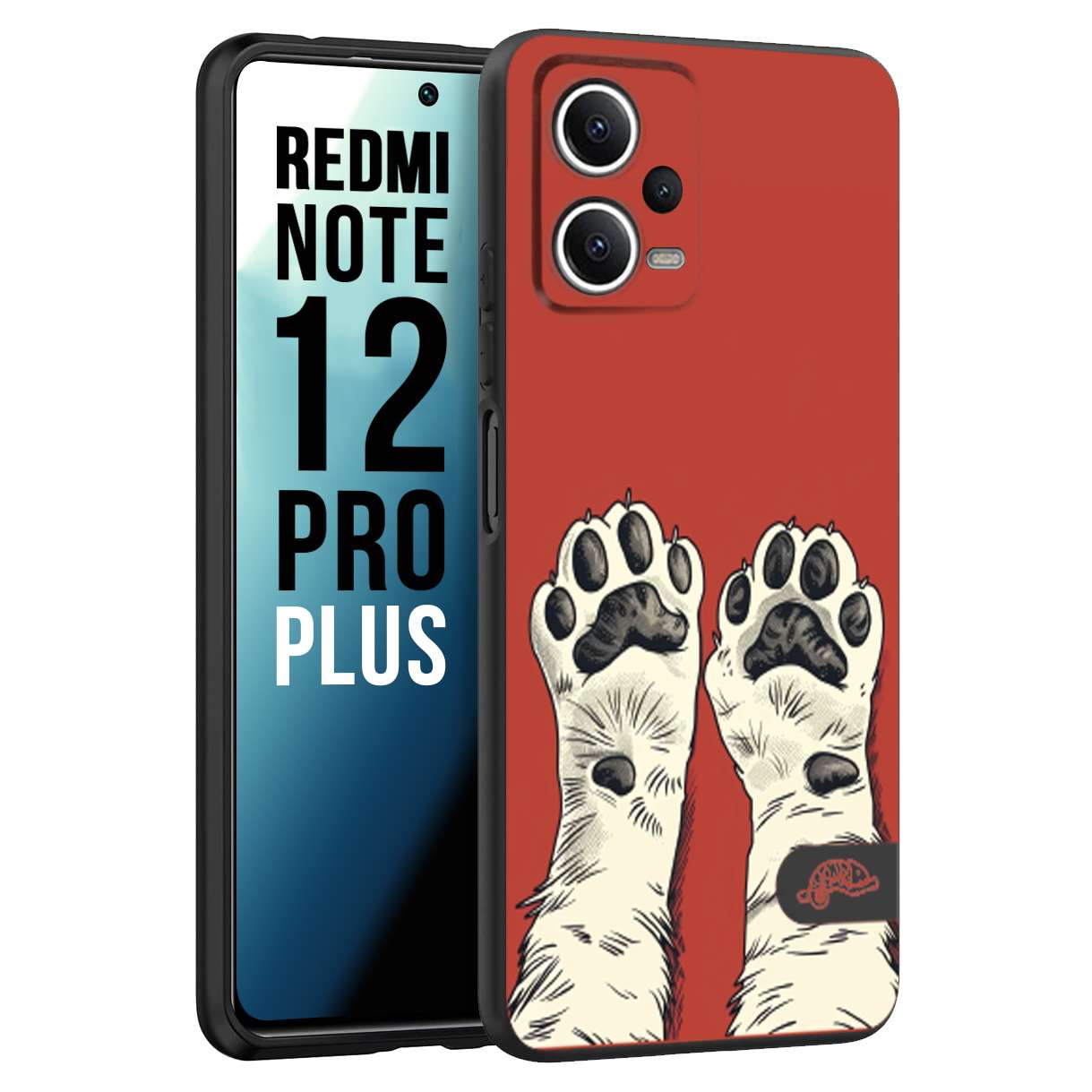 CUSTOMIZZA - Custodia cover nera morbida in tpu compatibile per Xiaomi Redmi Note 12 PRO PLUS zampe di gatto cat paws rossa red disegnata fumetto cartoon