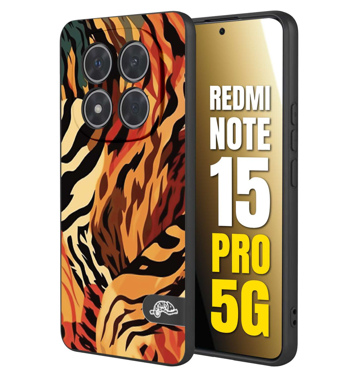 CUSTOMIZZA - Custodia cover nera morbida in tpu compatibile per Xiaomi Redmi Note 15 PRO 5G leopardato maculato tigrato tiger colorata gialla rossa arancio