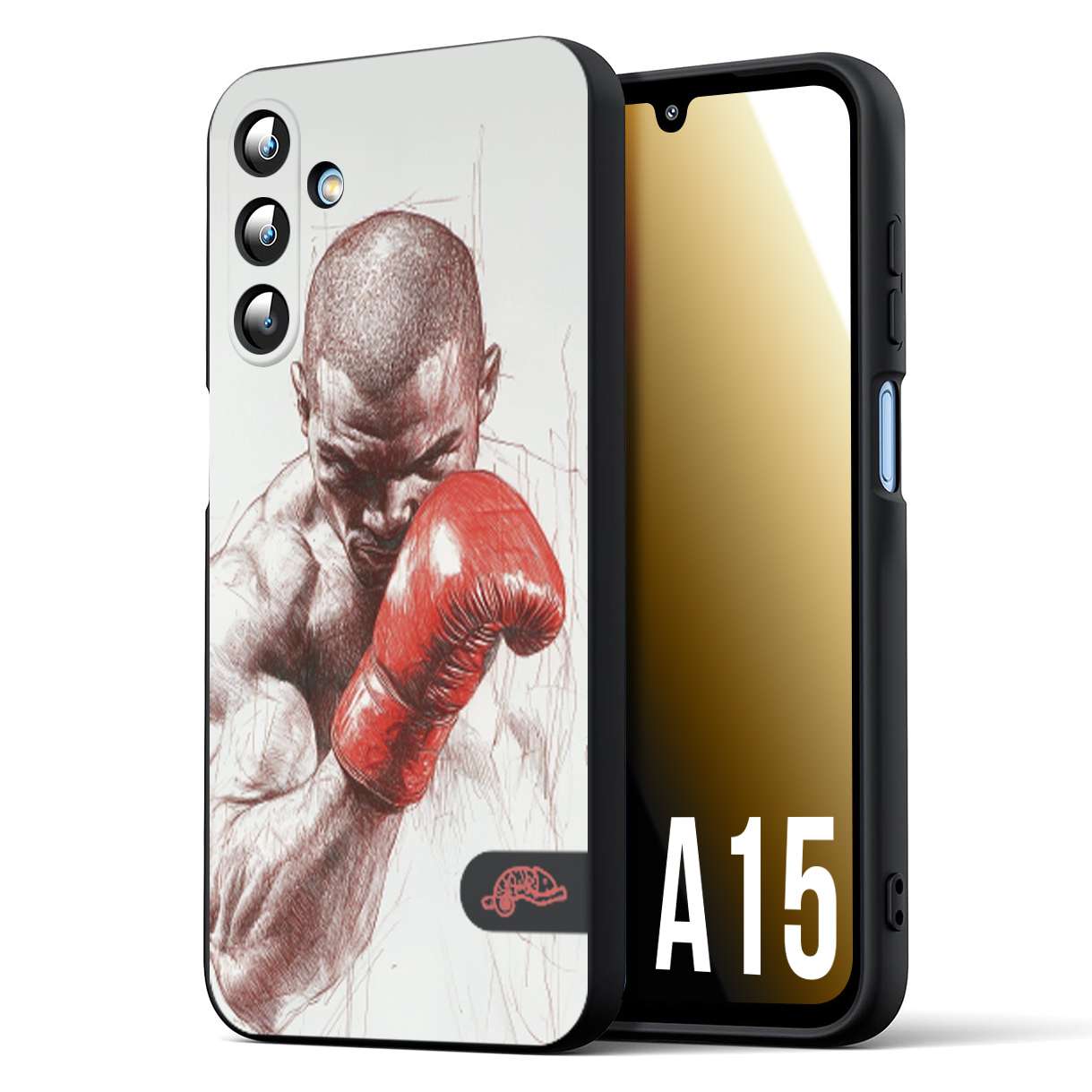 CUSTOMIZZA - Custodia cover nera morbida in tpu compatibile per Samsung A15 5G pugilato pugili disegno tattoo guantoni box sport primo piano