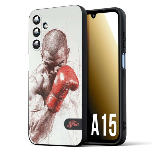 CUSTOMIZZA - Custodia cover nera morbida in tpu compatibile per Samsung A15 5G pugilato pugili disegno tattoo guantoni box sport primo piano