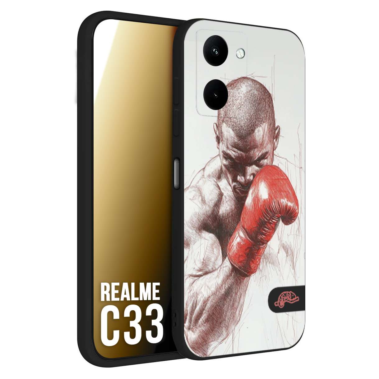CUSTOMIZZA - Custodia cover nera morbida in tpu compatibile per Realme C33 pugilato pugili disegno tattoo guantoni box sport primo piano