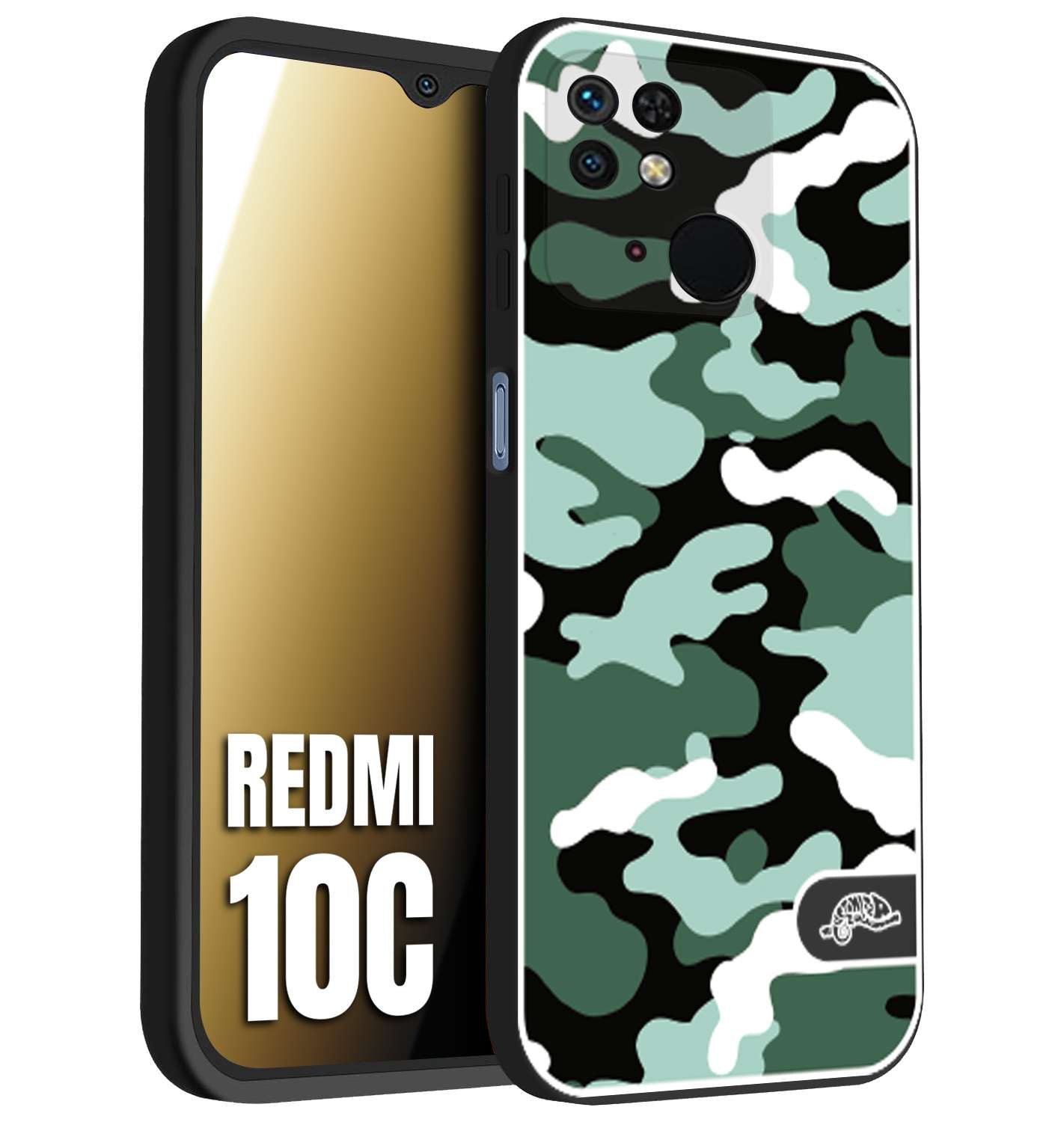 CUSTOMIZZA - Custodia cover nera morbida in tpu compatibile per Xiaomi Redmi 10C camouflage mimetico militare verde green