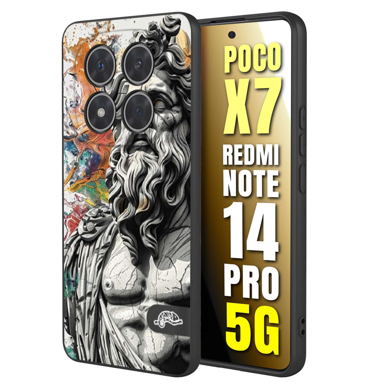CUSTOMIZZA - Custodia cover nera morbida in tpu compatibile per Xiaomi Redmi Note 14 PRO 5G statua colorata moderna antico tattoo splash color