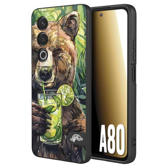 CUSTOMIZZA - Custodia cover nera morbida in tpu compatibile per Oppo A80 fiori estate disegnata cocktails animali simpatici orso bear negroni