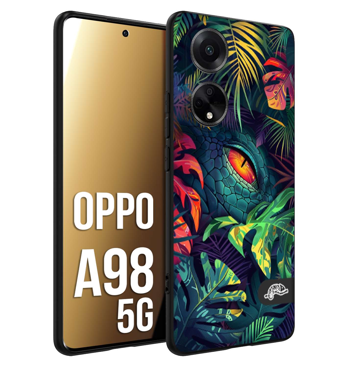 CUSTOMIZZA - Custodia cover nera morbida in tpu compatibile per Oppo A98 5G animali color giungla tropicale occhio di coccodrillo alligatore disegnato
