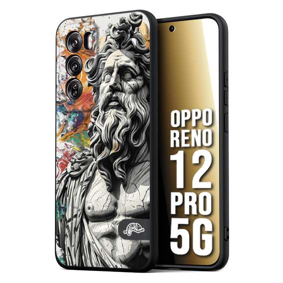CUSTOMIZZA - Custodia cover nera morbida in tpu compatibile per Oppo Reno 12 PRO 5G statua colorata moderna antico tattoo splash color