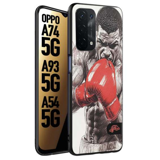 CUSTOMIZZA - Custodia cover nera morbida in tpu compatibile per Oppo A74 5G - A93 5G - A54 5G pugilato pugili disegno tattoo guantoni box pesi massimi gancio