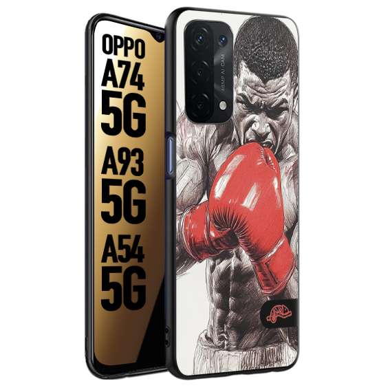 CUSTOMIZZA - Custodia cover nera morbida in tpu compatibile per Oppo A74 5G - A93 5G - A54 5G pugilato pugili disegno tattoo guantoni box pesi massimi gancio