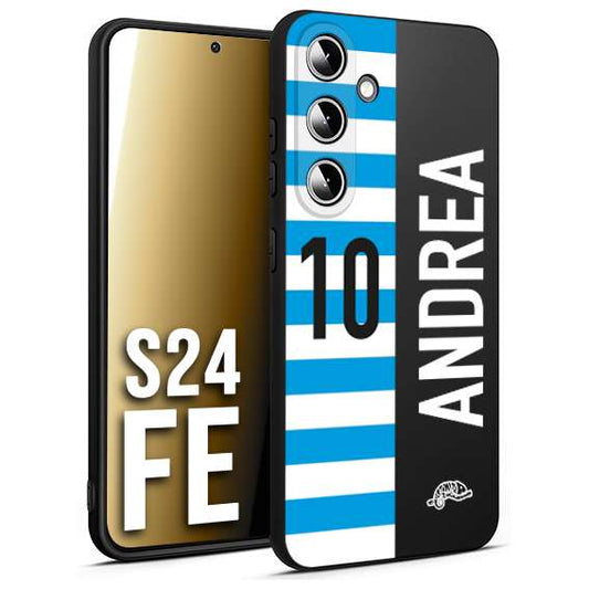 CUSTOMIZZA - Custodia cover nera morbida in tpu compatibile per Samsung S24 FE personalizzata calcio football nome e numero calciatori biancazzurri