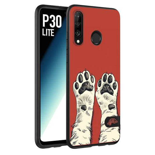CUSTOMIZZA - Custodia cover nera morbida in tpu compatibile per Huawei P30 LITE zampe di gatto cat paws rossa red disegnata fumetto cartoon