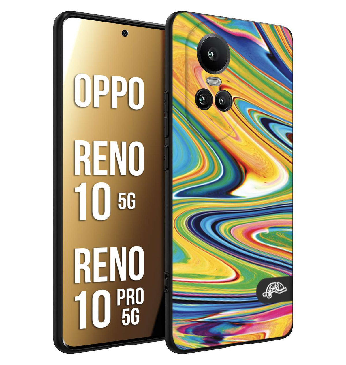 CUSTOMIZZA - Custodia cover nera morbida in tpu compatibile per Oppo Reno 10 5G - 10 PRO 5G colorata fantasia vortice marmo arcobaleno gialla verde blu