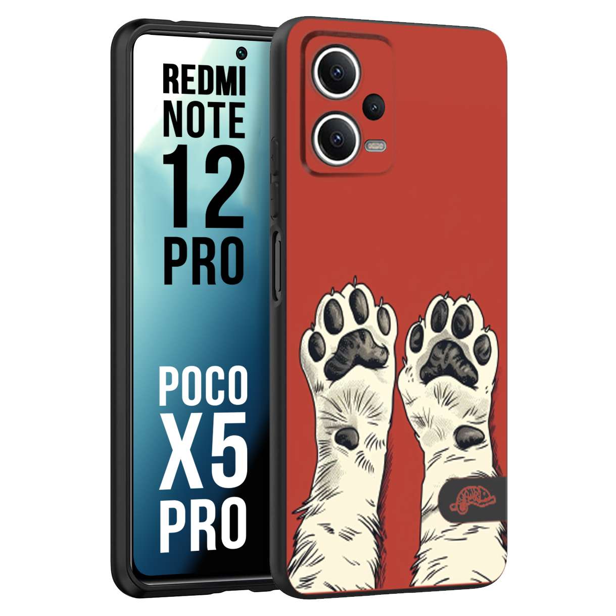 CUSTOMIZZA - Custodia cover nera morbida in tpu compatibile per Xiaomi Redmi Note 12 PRO - POCO X5 PRO zampe di gatto cat paws rossa red disegnata fumetto cartoon