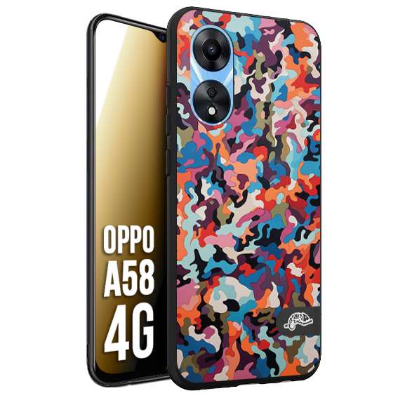 CUSTOMIZZA - Custodia cover nera morbida in tpu compatibile per Oppo A58 4G camouflage mimetico militare moderno blu arancio rosa
