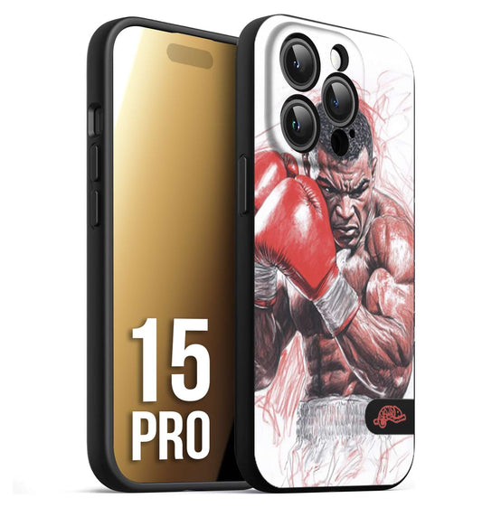 CUSTOMIZZA - Custodia cover nera morbida in tpu compatibile per iPhone 15 PRO pugilato pugili disegno tattoo guantoni boxer pesi massimi iron mike